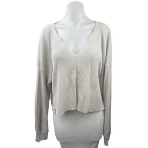 Nordstrom BP Heather Gray Split Neck Thermal Crop Long Sleeve Blouse Top Size 2X